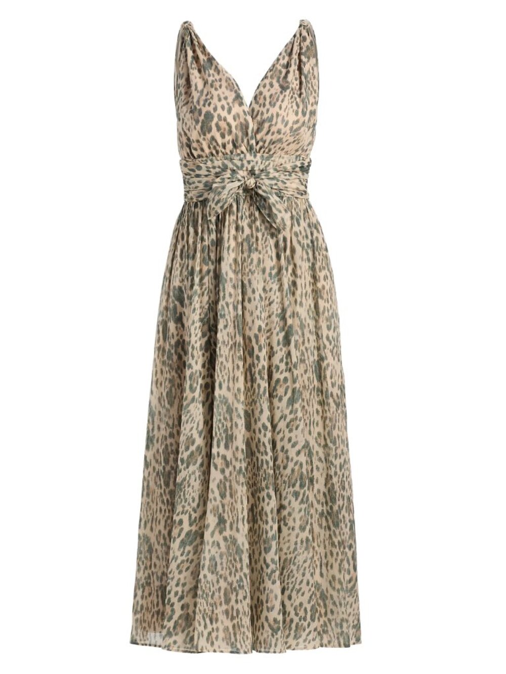 Ungaro Jillian Leopard Print Voile Midi Dress Tie Waist